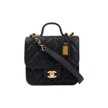 CHANEL Caviar Cow Leather Messenger Bag, Tofu Bag, Handbag, Shoulder Bag, Crossbody Bag Trumpets Women's Black