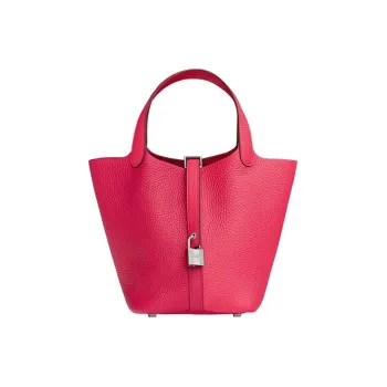 HERMES Picotin Lock TC Leather With Cow Leather Bucket Bag Handbag Women's Ultimate Pink & New Red