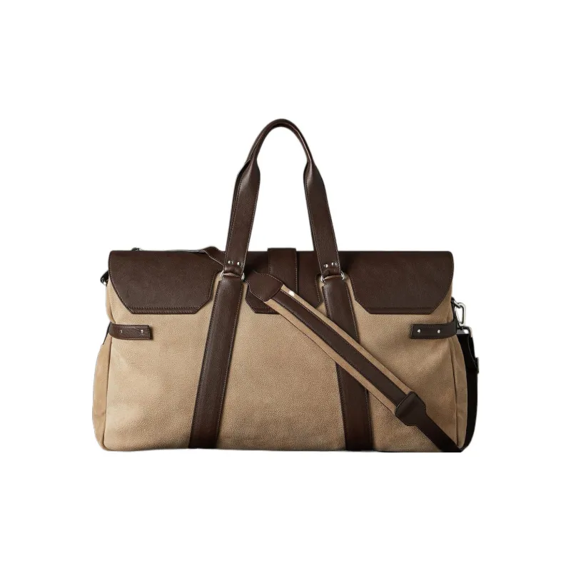 Brunello Cucinelli Textured Suede Patchwork Buffalo Leather Rural Bag Handbag Men's Tobacco Brown-1