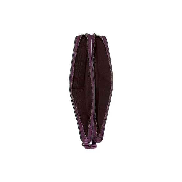 COACH Double Zip Wallet Refined Pebble Leather Document Bag Clutch Wallet Women's Dark Raspberry-1