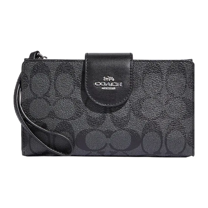 COACH Tech Wallet Coated Canvas With Smooth Leather Document Bag, Card Holder, Wallet Men's Black-0