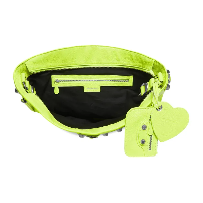 Balenciaga Le Cagole Sheepskin High Heels Style Crossbody Handbag Regular Women's Neon Yellow-4