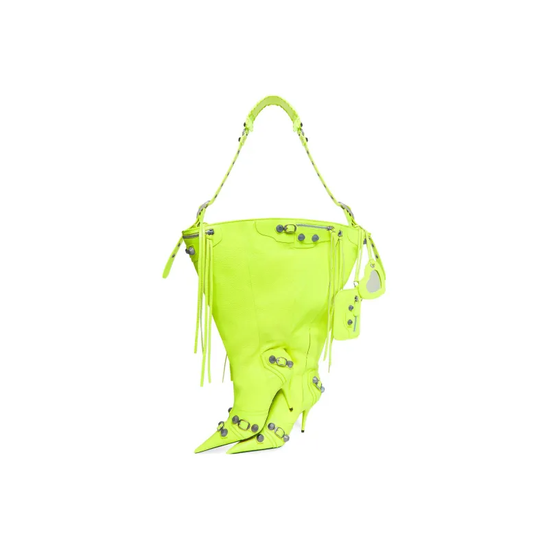 Balenciaga Le Cagole Sheepskin High Heels Style Crossbody Handbag Regular Women's Neon Yellow-1