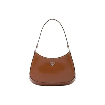 PRADA Cleo Shiny Leather Crescent Bag Shoulder Handbag Regular Women's Brown