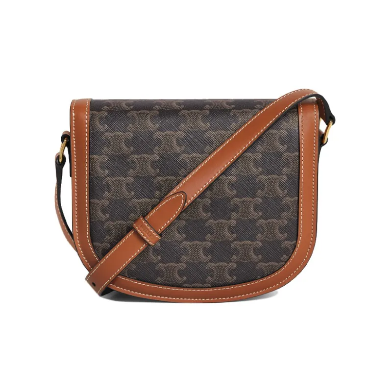CELINE Besace Canvas paneled Calfskin Trim Shoulder Bag Crossbody Bag Small Size Women's Tan-2