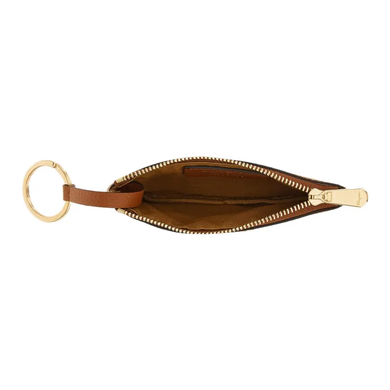 FERRAGAMO GANCINI Soft Rolled Flower Calfskin Key Pouch Women's Gold Brown-3