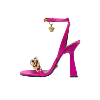 VERSACE Medusa 110mm Chain High Heeled Sandals Deep Fuchsia Satin Women's