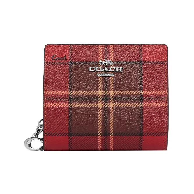 COACH Snap Wallet Coated Canvas With Smooth Leather Document Wallet Card Holder Women's Red & Black-0