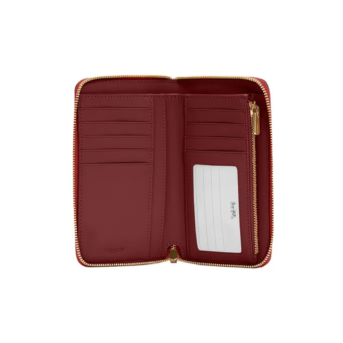 COACH Id Zip Wallet Pebbled Leather Card Holder Document Wallet Wallet Medium Size Women's Red-1