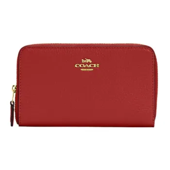COACH Id Zip Wallet Pebbled Leather Card Holder Document Wallet Wallet Medium Size Women's Red