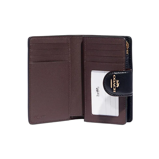 COACH Corner Zip Coated Canvas With Smooth Leather Card Holder Wallet Medium Size Women's Black-1