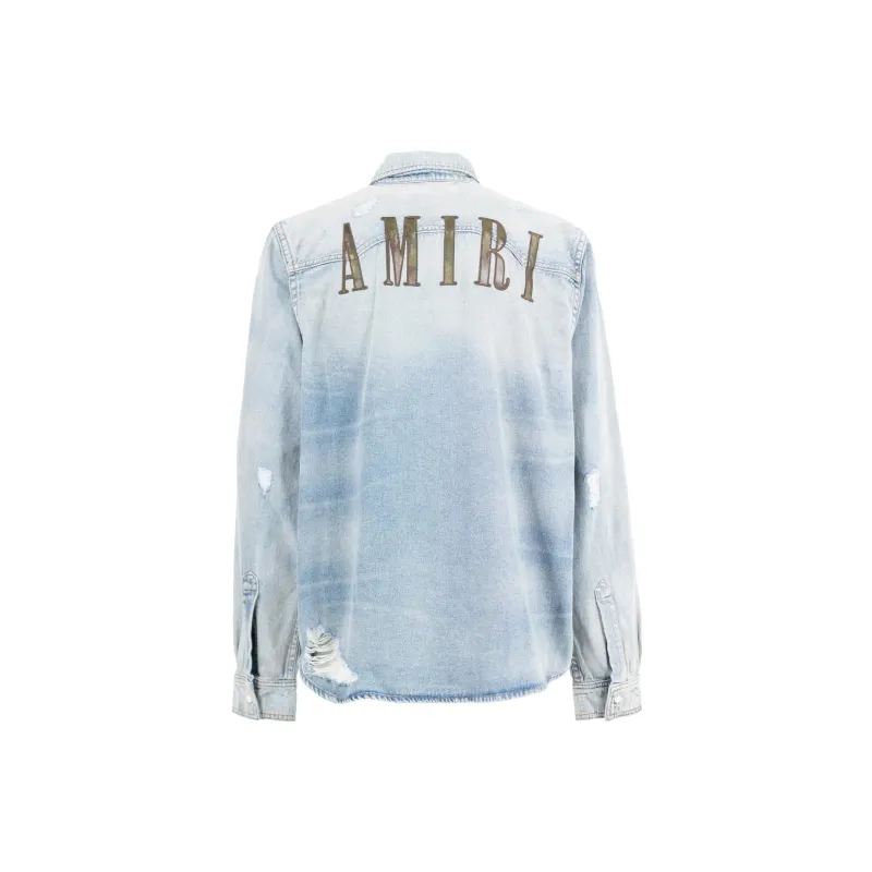 AMIRI Buttoned Distressed Denim Shirt-1