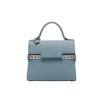 Delvau Tempête Calfskin Shoulder Bag Crossbody Bag Handbag Small Size Women's Blue