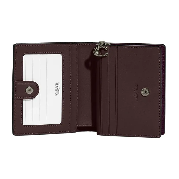 COACH Snap Wallet Refined Pebble Leather Card Holder With Coin Pocket Women's Purple-1