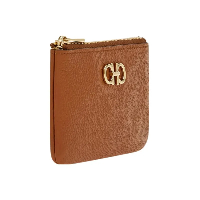 FERRAGAMO GANCINI Soft Rolled Flower Calfskin Key Pouch Women's Gold Brown-1