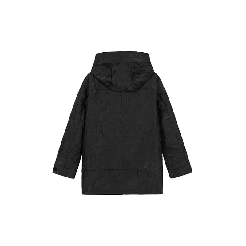 DAVID NAMAN Solid Color Hooded Loose Fit Thickened Mid Length Down Jacket Men's Black-1