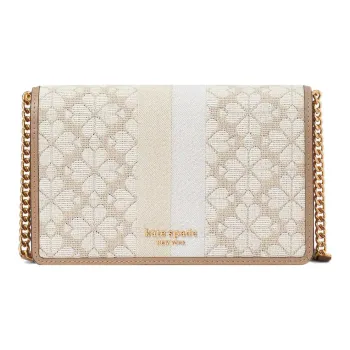 Kate Spade Spade Flower Fabric Bonded Split Cow Leather Wallets Shoulder Bag Crossbody Bag Small Size Women's White