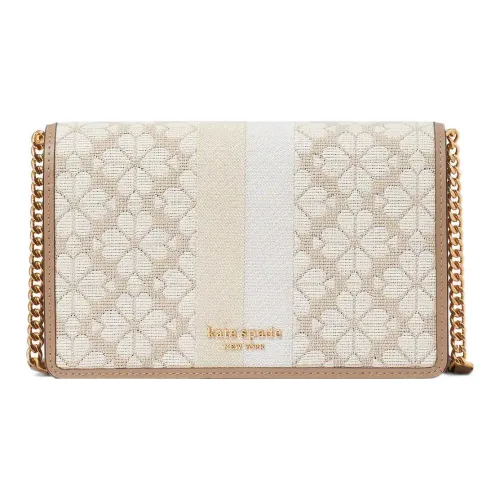 Kate Spade Spade Flower Fabric Bonded Split Cow Leather Wallets Shoulder Bag Crossbody Bag Small Size Women's White