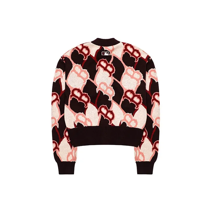 MLB Old Flower Cashmere Sweaters Women's Burgundy-1