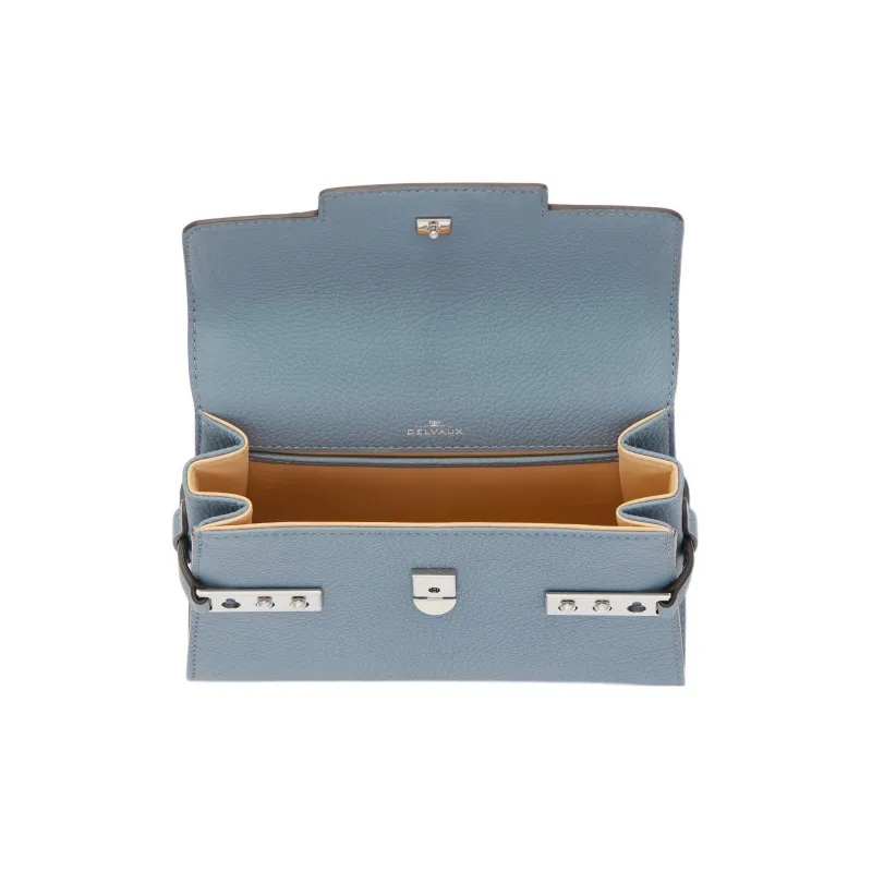 Delvau Tempête Calfskin Shoulder Bag Crossbody Bag Handbag Small Size Women's Blue-3