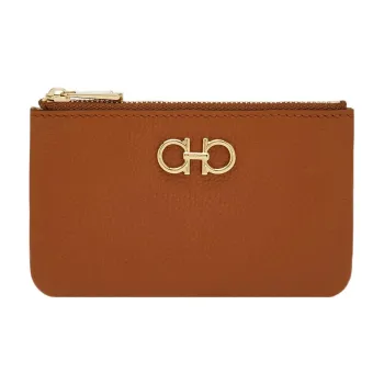 FERRAGAMO GANCINI Soft Rolled Flower Calfskin Key Pouch Women's Gold Brown