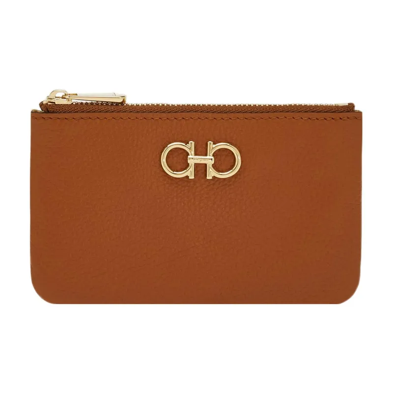 FERRAGAMO GANCINI Soft Rolled Flower Calfskin Key Pouch Women's Gold Brown-0