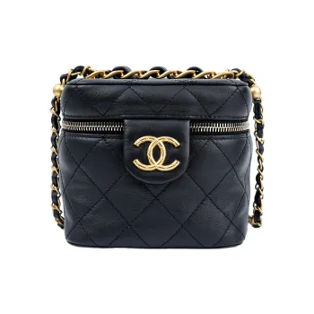 CHANEL Calfskin Makeup Bags Box Bag Shoulder Bag Crossbody Bag Small Size Women's Black