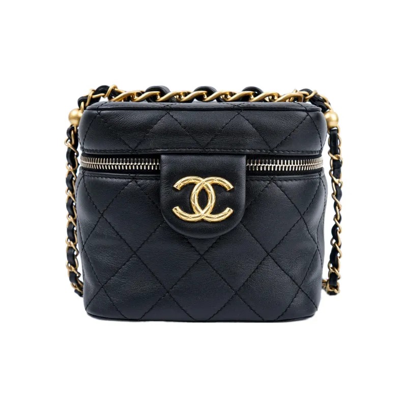 CHANEL Calfskin Makeup Bag, Box Bag, Shoulder Bag, Crossbody Bag Trumpets Women's Black-0