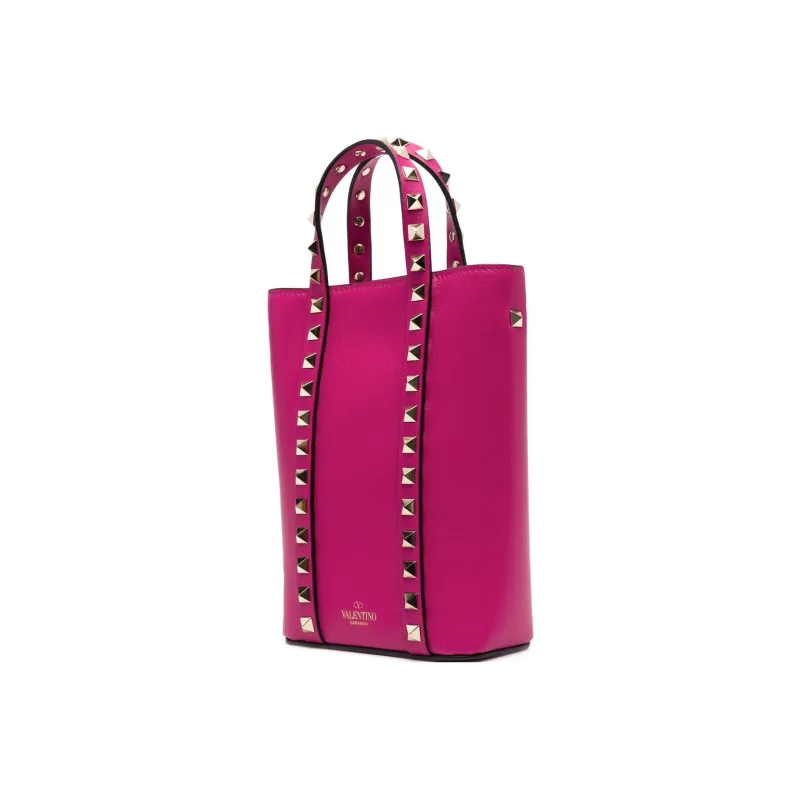 Valentino Rockstud Grained Leather Tote Bag Shopping Bag Shoulder Bag Crossbody Bag Handbag Mini Women's Pink-1