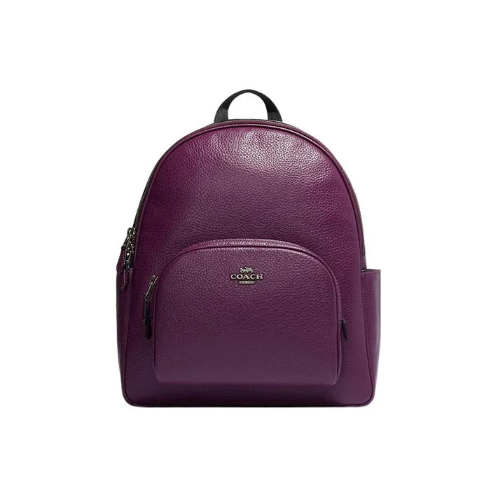 COACH Court Refined Pebble Leather Backpack Large Size Women's Purple-0
