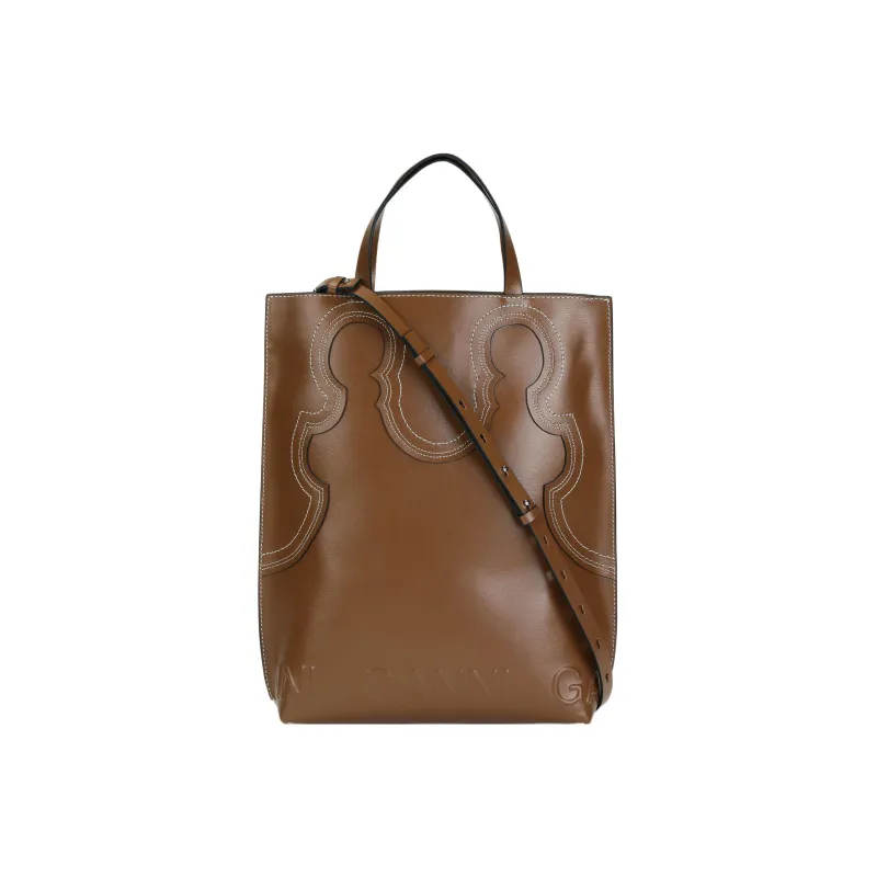 GANNI Leather Tote Bag Shopping Bag Shoulder Bag Crossbody Bag Handbag Women's Brown-0