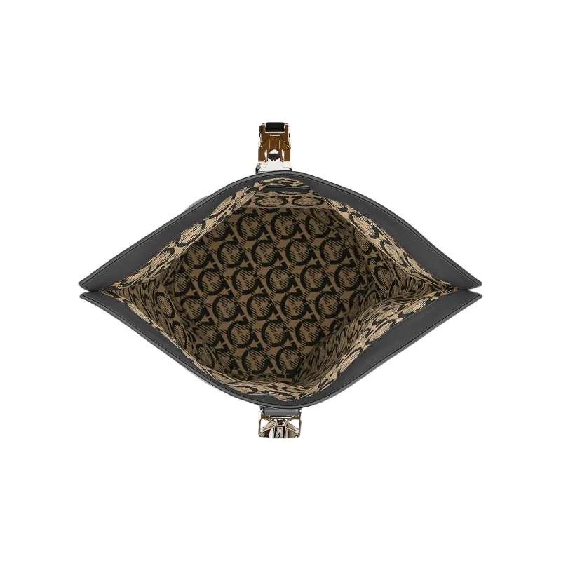 FERRAGAMO Natural Grain Texture Suede Cow Leather Sailor Bag Crossbody Bag Shoulder Bag Men's Black-3
