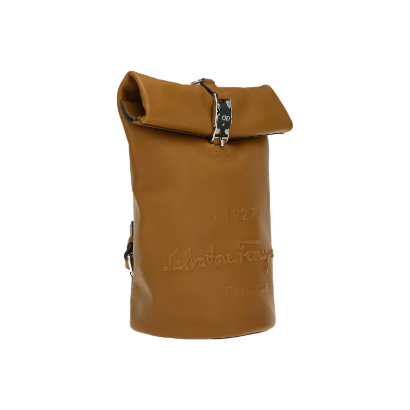 FERRAGAMO Natural Grain Texture Suede Cow Leather Sailor Bag Crossbody Bag Shoulder Bag Men's Beige-1