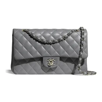 CHANEL Classic Flap CF Sheepskin And Gold Metal Flap Bag, Crossbody Bag, Shoulder Bag Women's Gray