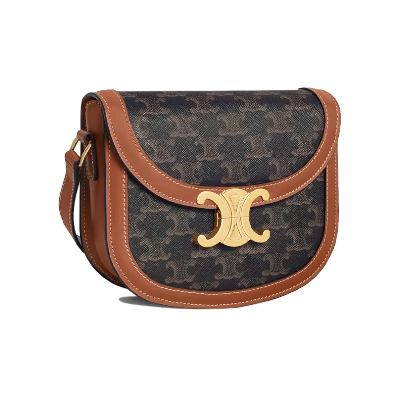 CELINE Besace Canvas paneled Calfskin Trim Shoulder Bag Crossbody Bag Small Size Women's Tan-1
