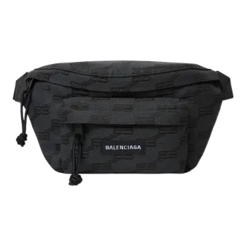 Balenciaga BB MONOGRAM SIGNATURE Jacquard Canvas Canvas Bag Fanny Pack Medium Size Men's Black