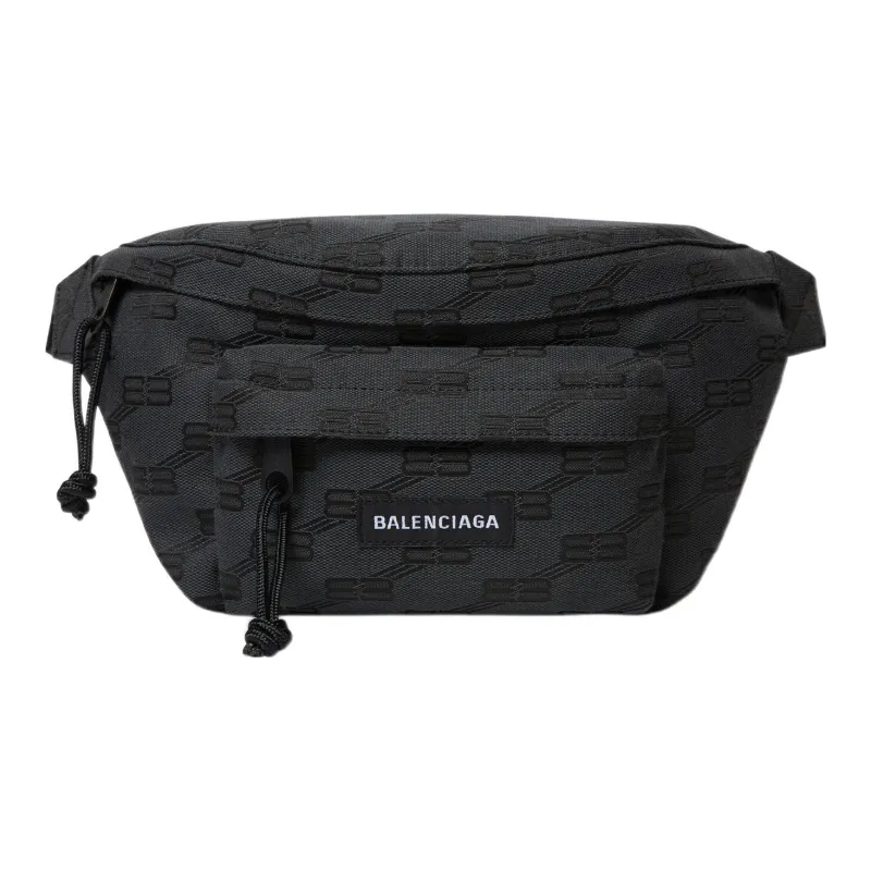 Balenciaga BB MONOGRAM SIGNATURE Jacquard Canvas Bag Fanny Pack Medium Size Men's Black-0