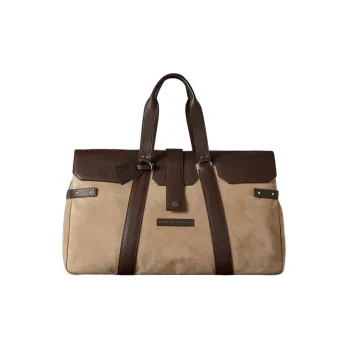 Brunello Cucinelli Textured Suede Patchwork Buffalo Leather Rural Bag Handbag Men's Tobacco Brown