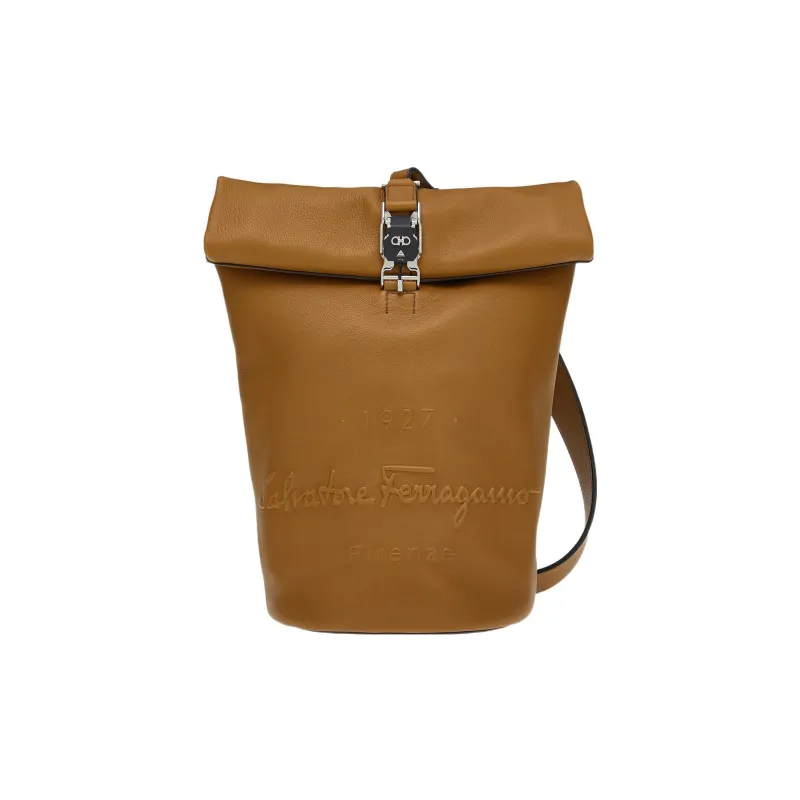FERRAGAMO Natural Grain Texture Suede Cow Leather Sailor Bag Crossbody Bag Shoulder Bag Men's Beige-0