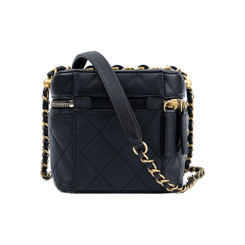 CHANEL Calfskin Makeup Bag, Box Bag, Shoulder Bag, Crossbody Bag Trumpets Women's Black-2