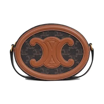CELINE Cuir Triomphe Canvas With Leather Mooncake Bag, Shoulder Bag, Crossbody Bag Regular Women's Tan
