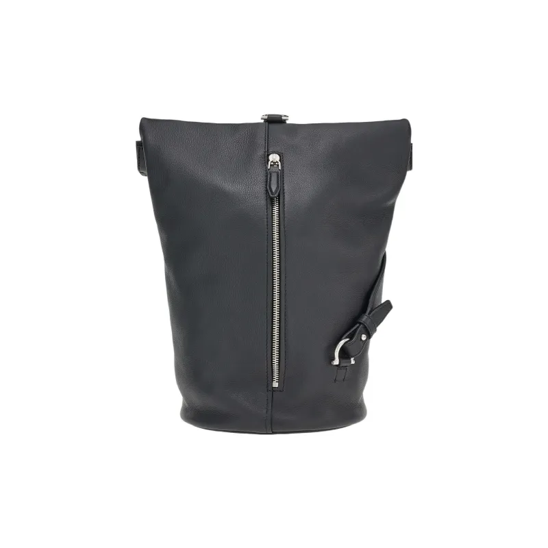 FERRAGAMO Natural Grain Texture Suede Cow Leather Sailor Bag Crossbody Bag Shoulder Bag Men's Black-1