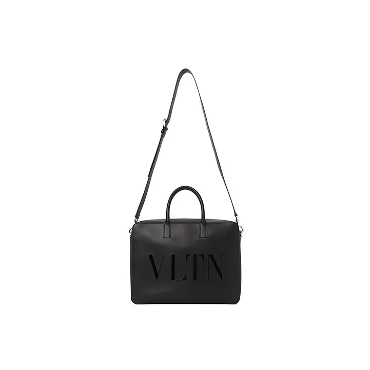 Valentino VLTN Cow Leather Handbag, Shoulder Bag, Crossbody Bag, Briefcase Regular Men's Black-1
