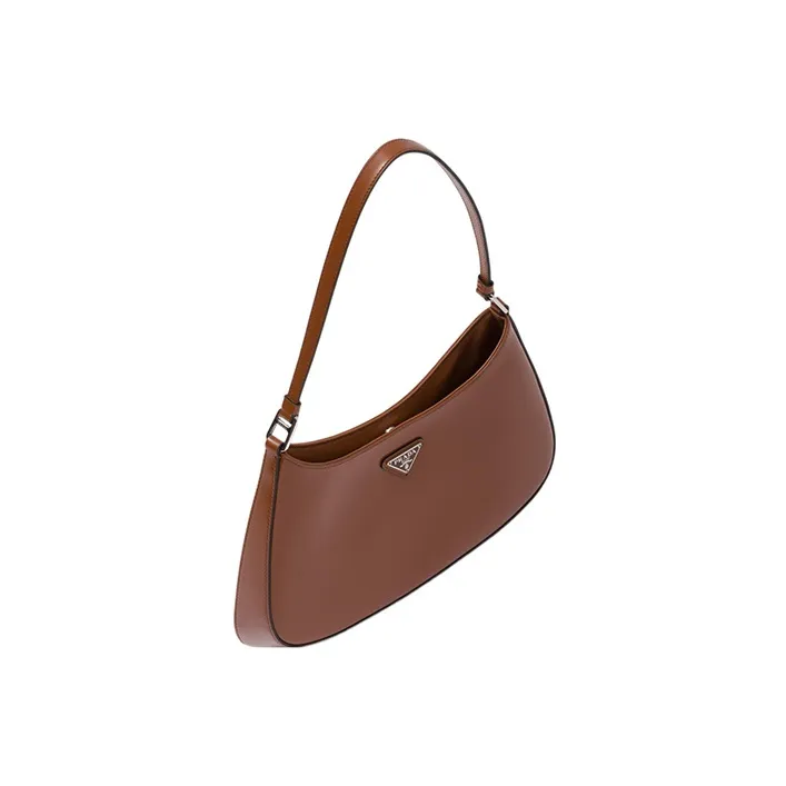 PRADA Cleo Shiny Leather Crescent Bag Shoulder Handbag Regular Women's Brown-2