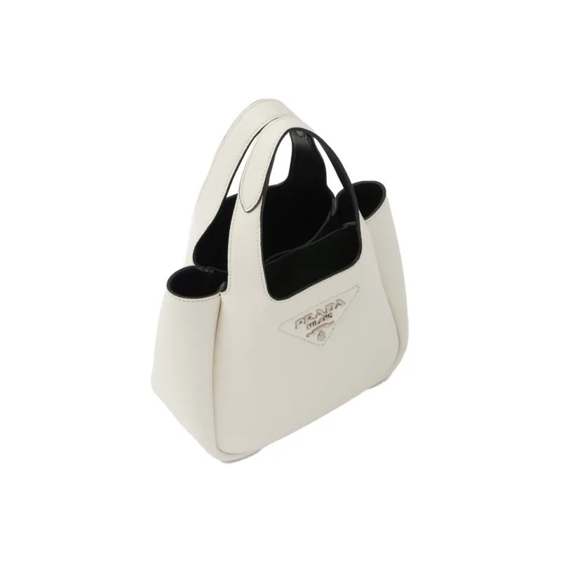 PRADA Leather Basket Bag Handbag Women's White-2