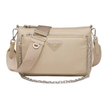 PRADA Saffiano Leather Detail Shoulder Bag Crossbody Bag Women's Beige