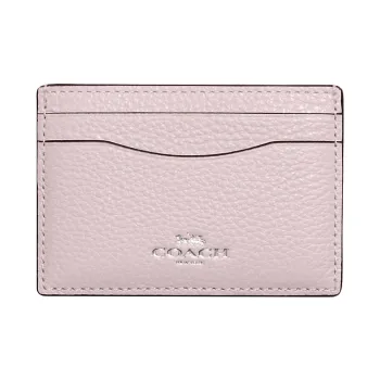 COACH Card Case Refined Pebble Leather Card Holder Mini Women's Ice Pink