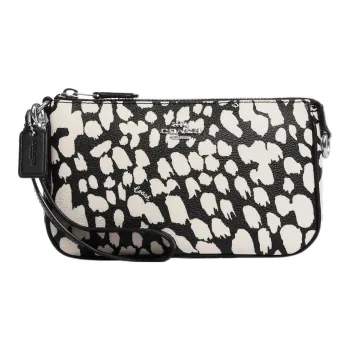 COACH Nolita Coated Canvas With Leather Coin Purse Wrist Bag Clutch Small Size Women's Black & White