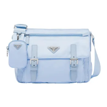 PRADA Recycled Nylon Blend Fabric Crossbody Bag, Shoulder Bag Women's Light Blue