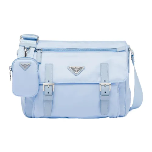 PRADA Recycled Nylon Patchwork Fabric Crossbody Bag Shoulder Bag Women's Light Blue